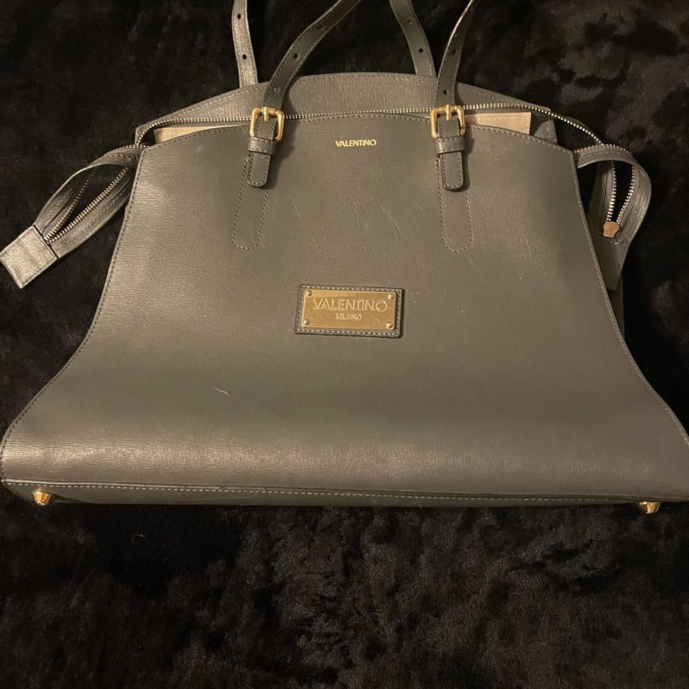 Valentino by Mario Valentino grey leather purse bag with shoulder strap‎